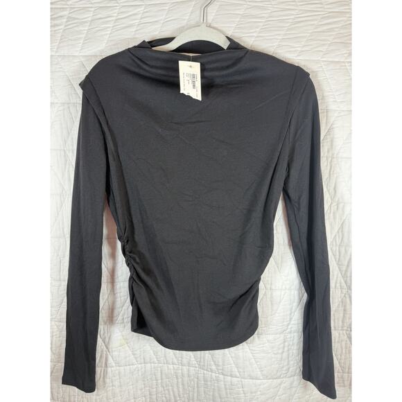 Michael Stars Evereve Shirt Womens Small Black Denise Ultra Rib Mock Neck New - Picture 2 of 6